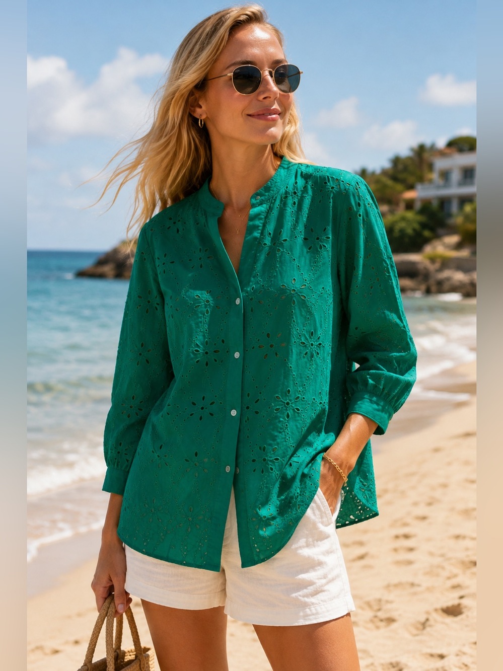 J. Jill Green Eyelet 100% Cotton Button-Down Shirt Large
Preppy Classic Vibrant